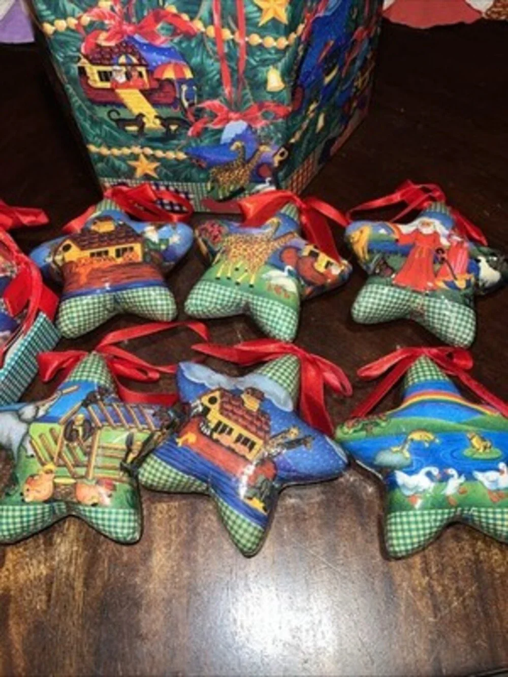 Noahs Ark Christmas Ornaments Decoupage in Original Box Set of 12 Vintage 1996